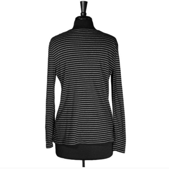 Ralph Lauren Womens Blouse Black Silver Striped Metallic Button Knit Top Size XL - Picture 3 of 6